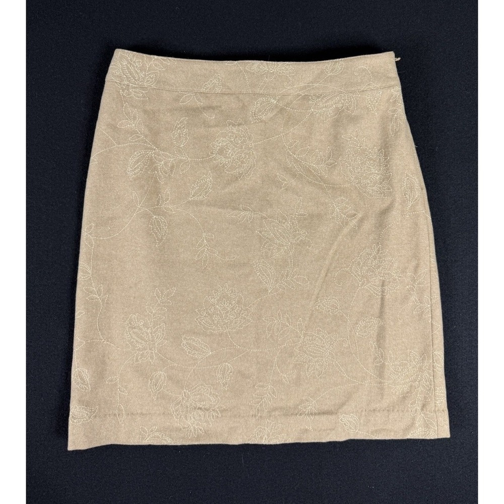 Ann Taylor Women's Wool Blend Pencil Skirt Camel Beige Floral Embroidered Sz 8